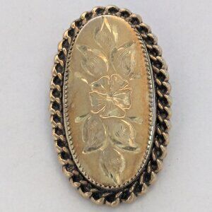Vintage CATAMORE 12KT G.F. Floral Etched Oval Brooch Pin